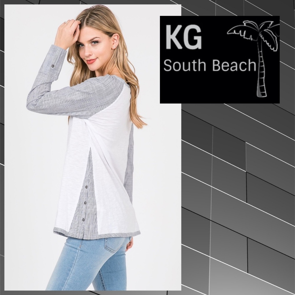 KGSB Collection Lux Oxford Contrast Lightweight Flared Top W/ Side Button Detail